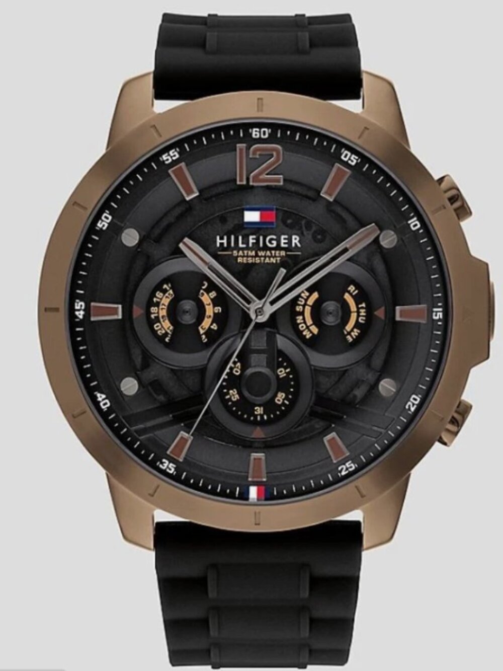 TOMMY HILFIGER CASUAL SUB-DIAL WATCH WITH BLACK SILICONE STRAP NWT